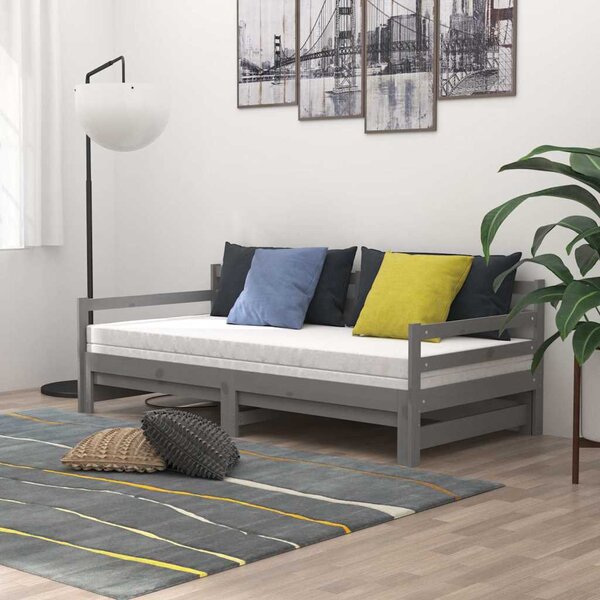 Výsuvná denní postel 2 × (90x200 cm) šedá masivní borové dřevo 3083661