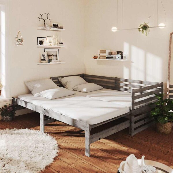Výsuvná denní postel 2 × (90x200 cm) šedá masivní borové dřevo 3083671