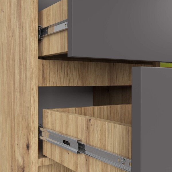 Ak furniture Komoda JERRY K 80 cm 1 dveře 3 zásuvky dub artisan/grafitově šedá