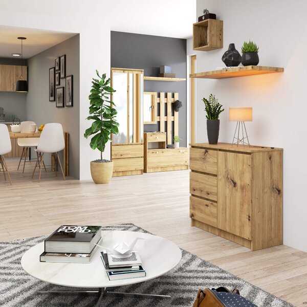 Ak furniture Komoda JERRY K 80 cm 1 dveře 3 zásuvky dub artisan