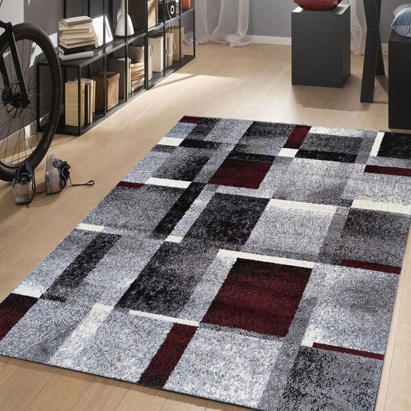 Kobercový ráj Kusový koberec moderní OTTO 09 geometrický šedý červený Rozměr: 80x150 cm