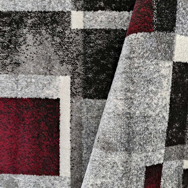 Kobercový ráj Kusový koberec moderní OTTO 09 geometrický šedý červený Rozměr: 80x150 cm
