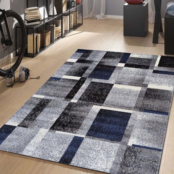 Kobercový ráj Kusový koberec moderní OTTO 09 geometrický šedý modrý Rozměr: 80x150 cm