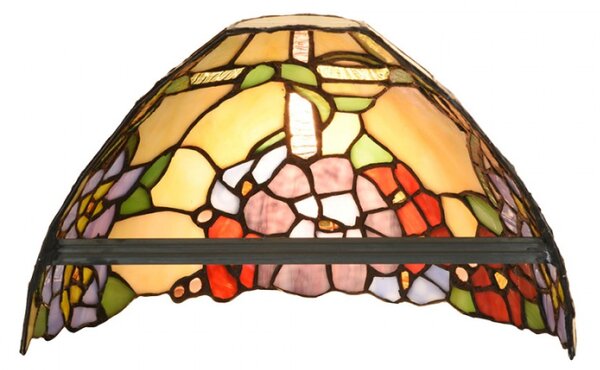 Nástěnná lampa Tiffany Evelien zeleno béžová s florálním motivem – 30x15x18 cm
