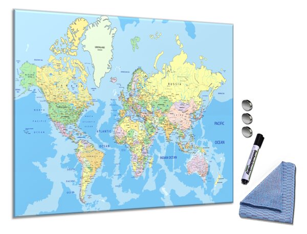 Glasdekor Skleněná magnetická tabule modrá mapa světa A-82821382-3472