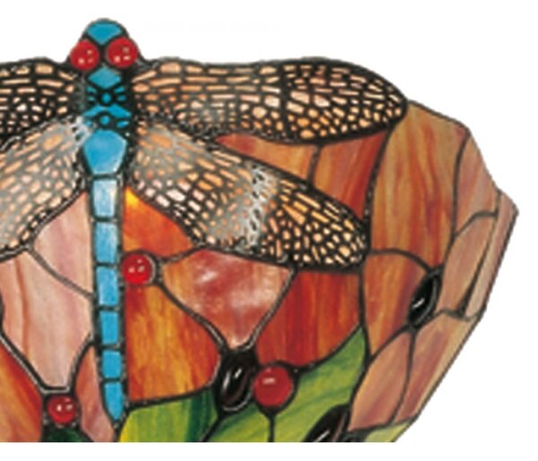 Nástěnná lampa Tiffany Dragonfly zeleno červená s motivem vážky – 30x15x20 cm