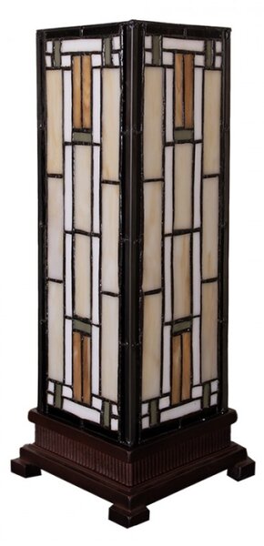 Stolní lampa Tiffany Zuria béžovo hnědá art deco ve tvaru hranolu – 12x12x35 cm