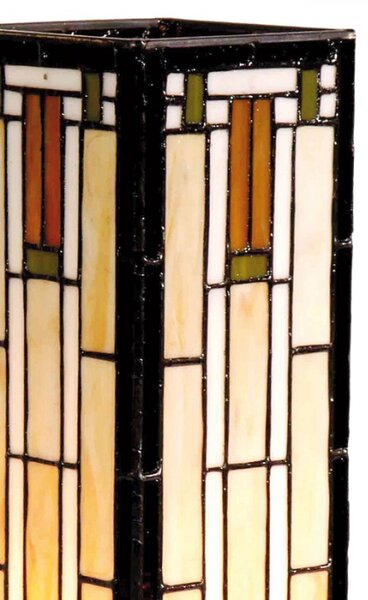 Stolní lampa Tiffany Zuria béžovo hnědá art deco ve tvaru hranolu – 12x12x35 cm