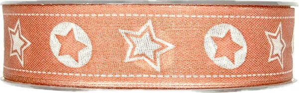 POSLEDNÍ KUS! Vánoční bavlněná stuha STARS pastelově červená 15mm x 20m (3,-Kč/m)