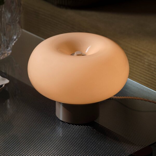 Nordlux Stolní lampa Malti, sklo, béžová, Ø 27,5 cm, E27, Krémová / jantar, Obývací pokoj / jídelna, Sklo
