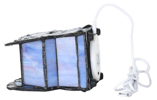 Stolní lampa Tiffany Butterfly modrá ve tvaru motýla s LED světlem – 15x8x13 cm