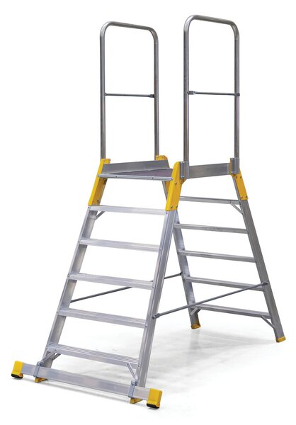 Hliníkový můstek, žebřík s plošinou, oboustranný ALVE FORTE, 2x6 příčky, výška plošiny 1,26 m