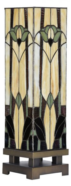 Stolní lampa Tiffany Solei béžová art deco ve tvaru hranolu – 15x15x54 cm