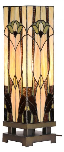 Stolní lampa Tiffany Solei béžová art deco ve tvaru hranolu – 15x15x54 cm