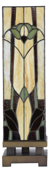Stolní lampa Tiffany Solei béžová art deco ve tvaru hranolu – 15x15x54 cm