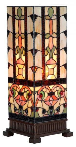 Stolní lampa Tiffany Daantje béžovo hnědá ve tvaru hranolu – 18x18x45 cm
