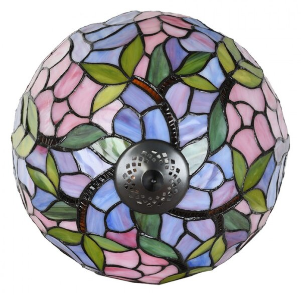 Stolní lampa Tiffany Thijs růžová s florálním motivem – 30x50 cm