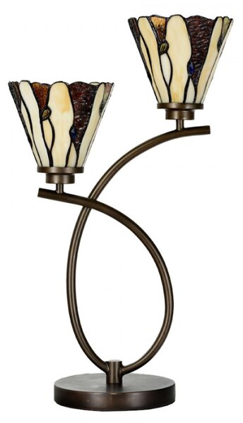 Stolní lampa Tiffany Vallois béžovo hnědá se 2 světly – 46x28x63 cm