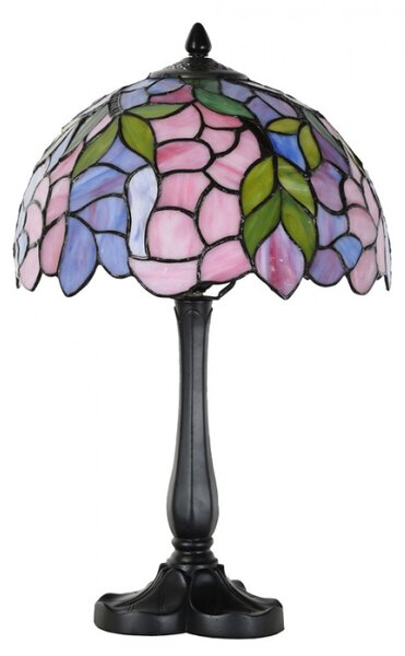 Stolní lampa Tiffany Thijs růžová s florálním motivem – 30x50 cm