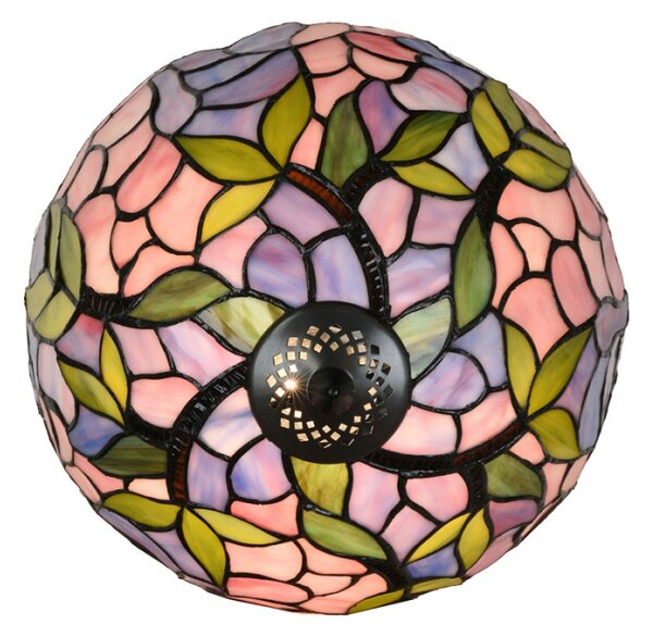 Stolní lampa Tiffany Thijs růžová s florálním motivem – 30x50 cm
