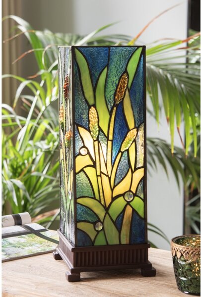 Stolní lampa Tiffany Rust zelená ve tvaru hranolu – 18x18x45 cm