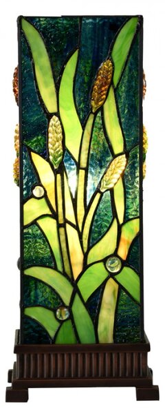 Stolní lampa Tiffany Rust zelená ve tvaru hranolu – 18x18x45 cm