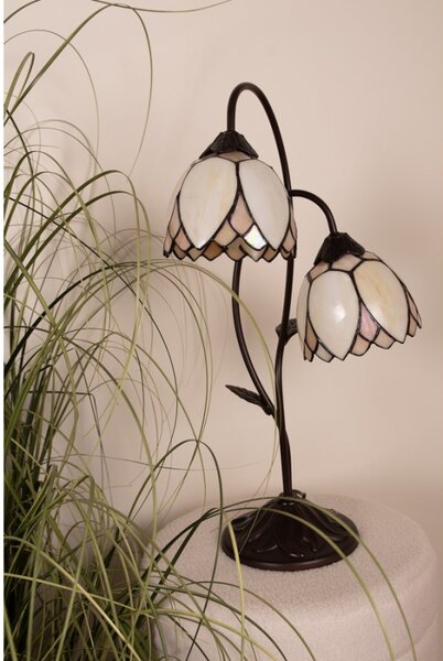 Stolní lampa Tiffany Annabel béžovo hnědá ve tvaru květin – 33x61 cm