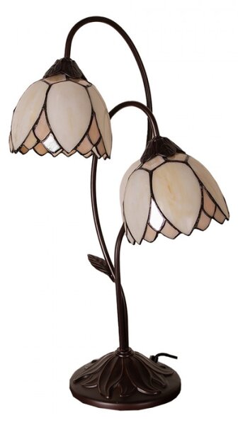 Stolní lampa Tiffany Annabel béžovo hnědá ve tvaru květin – 33x61 cm