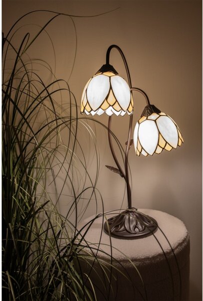 Stolní lampa Tiffany Annabel béžovo hnědá ve tvaru květin – 33x61 cm