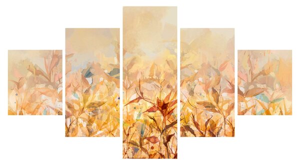 Obraz - Listy v barvách podzimu, olejomalba (125x70 cm)