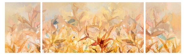 Obraz - Listy v barvách podzimu, olejomalba (170x50 cm)
