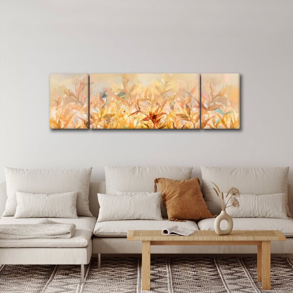 Obraz - Listy v barvách podzimu, olejomalba (170x50 cm)