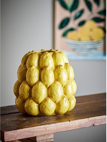 Žlutá ručně malovaná váza z kameniny (výška 22 cm) Limone – Bloomingville