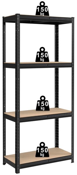 Skladový regál 174 × 80 × 40 cm – černý, 4 police, nosnost 150 kg
