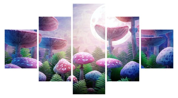 Obraz - Houby při úplňku, grafika (125x70 cm)