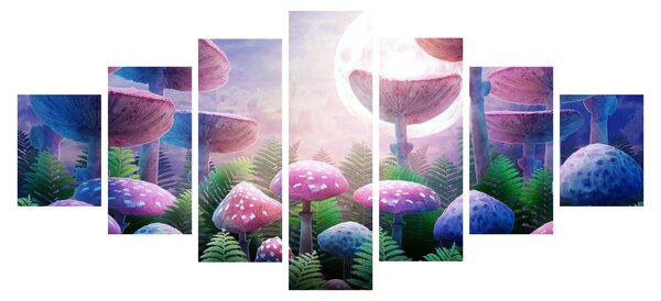 Obraz - Houby při úplňku, grafika (210x100 cm)