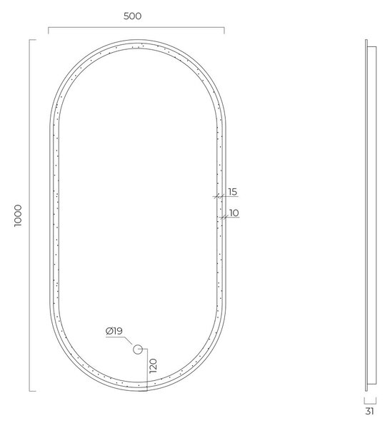 Oltens Nordlis zrcadlo 50x100 cm oválný s osvětlením s vyhřívací podložkou černá 64128300