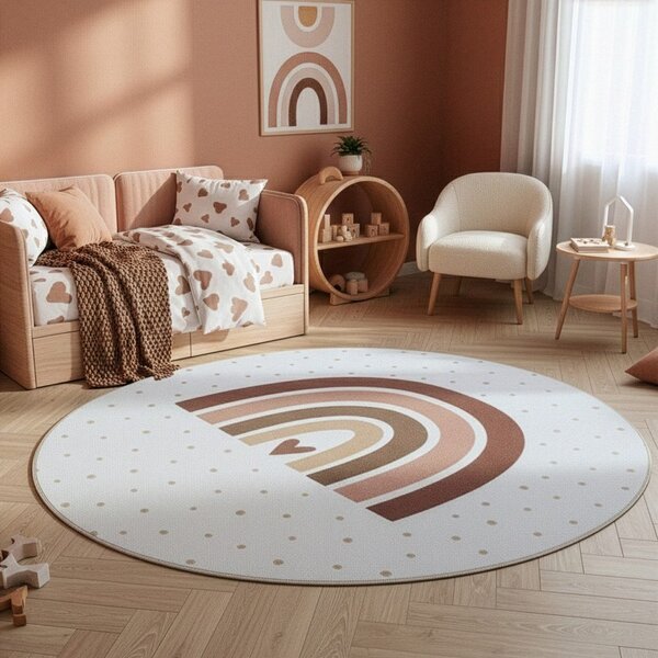 Krémový pratelný dětský koberec ø120 cm Coco 1132 – Ayyildiz Carpets