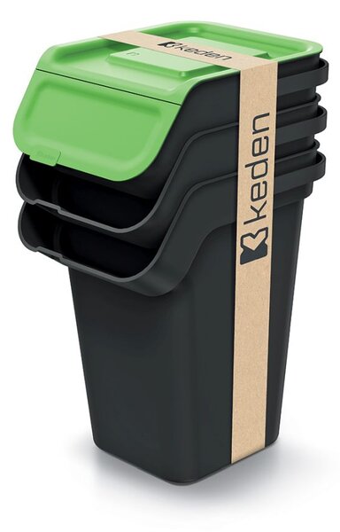 Odpadkový koš KADDI Q SET recyklovaně černý s filtrem, objem 3 x 25l