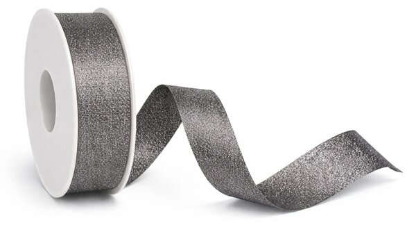Stuha taftová HIGH SOCIETY Anthracite Silver antracitová matná 25mm x 2m (10,-Kč/m)