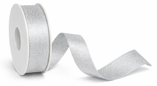 Stuha taftová HIGH SOCIETY Silver Glam stříbrná matná 25mm x 2m (10,-Kč/m)