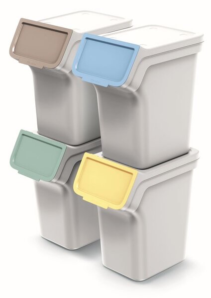 Odpadkový koš STACKBOX Q popelavě šedý, objem 4 x 20l