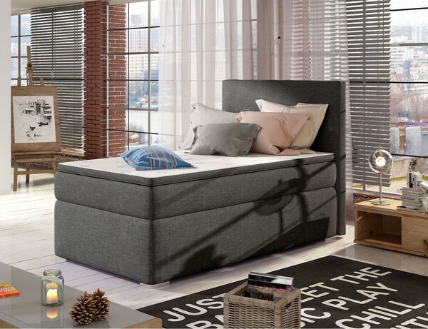 Jednolůžková kontinentální postel 90x200 cm Registrados (šedá) (s úl. prostorem, s roštem a matrací) (L)
