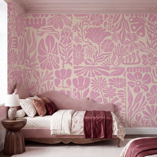 Fototapeta Růžovo-bílý květinový vzor, Fototapety s pírky, Populární fototapety - Tapeko.co.cz