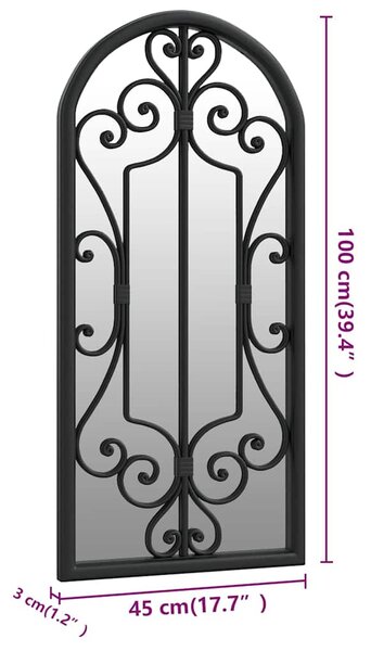 Zahradní zrcadlo černé 100 x 45 cm železo do exteriéru 318374