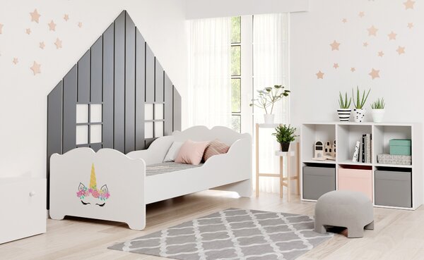 Dětská postel ANNA 160 × 80 cm s matrací – motiv jednorožec