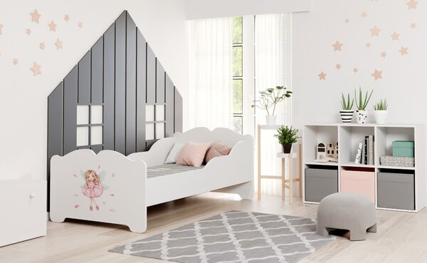 Dětská postel ANNA 160 × 80 cm s matrací – motiv dívka s křídly