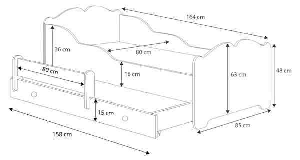 Dětská postel se dvěma lůžky ANNA 160 × 80 cm s úložným šuplíkem