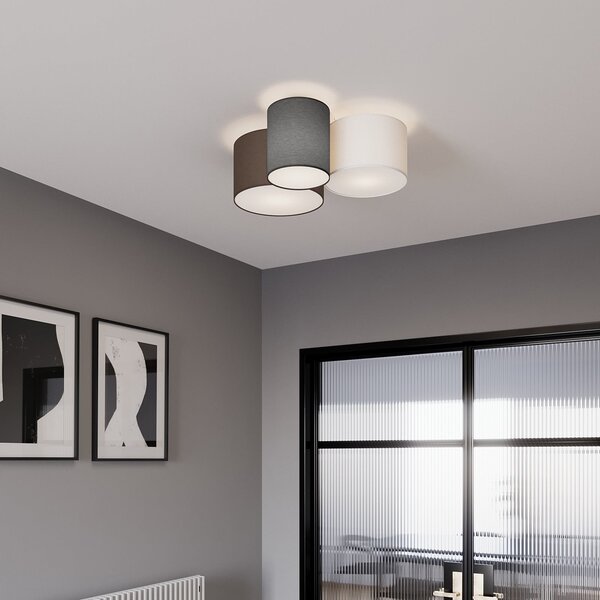 Stropní Lampa Lindby, Laurenz, stmívatelné, Šedá, Obývací pokoj, Tkanina / Textil, Moderní