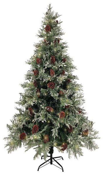 Vánoční stromek s LED a šiškami zelený a bílý 195 cm PVC a PE 3094565